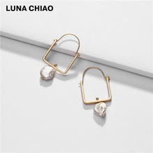 Load image into Gallery viewer, LUNA CHIAO Fashion Jewelry Worn Gold Silver Plating Square Hoop Earring with Fresh Water Pearl Pendant Charm
