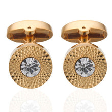 Load image into Gallery viewer, Quality Crystal Square/Round Cufflinks for mens gold  black flower/Crown/ cufflinks Top brand men&#39;s French shirt cufflinks
