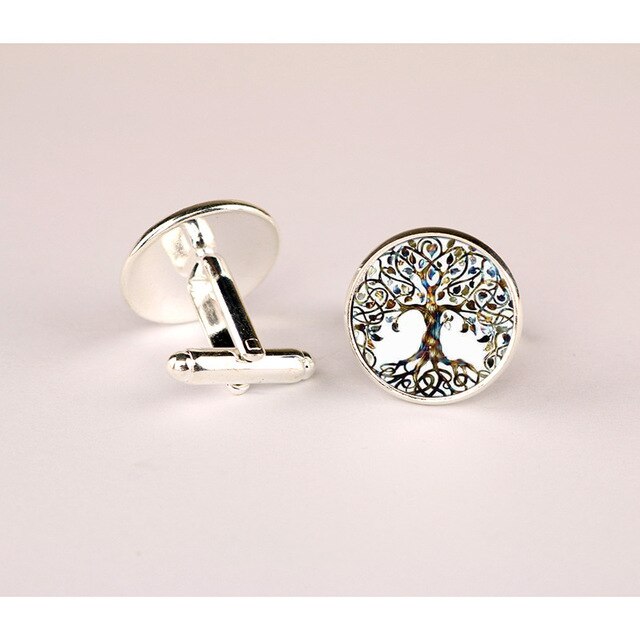 SONGDA New Simple Tree of Life Cufflinks Plant Art Photo Round Glass Cabochon Bronze/Silver Color Cufflinks for Mens DIY Jewelry