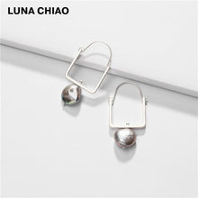 Load image into Gallery viewer, LUNA CHIAO Fashion Jewelry Worn Gold Silver Plating Square Hoop Earring with Fresh Water Pearl Pendant Charm
