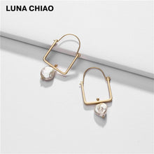 Load image into Gallery viewer, LUNA CHIAO Fashion Jewelry Worn Gold Silver Plating Square Hoop Earring with Fresh Water Pearl Pendant Charm
