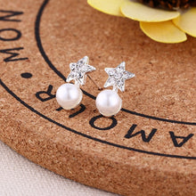 Load image into Gallery viewer, Recommend Cute Exquisite Simlated Pearl Crystal Stud Earring Butterfly Snowflake Star Triangle Crown Shape Earring
