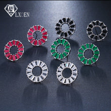 Load image into Gallery viewer, LXOEN Bohemian Crystal Round Stud Earrings Silver Color Small Wedding Earrings For Women Studs Ear Jewelry Gift brinco

