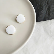 Load image into Gallery viewer, AOMU White Enamel Geometric Round Square Irregular Acrylic Calla Flower Stud Earrings for Women Girl Elegant Party Jewelry Gift
