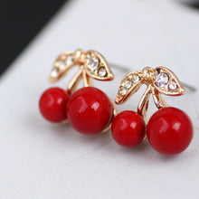 Load image into Gallery viewer, New Product Launch Fashion Korean Cute Red Cherry Leaf Beads Rhinestone Lovely Ear Stud Earrings Jewelry Earrings For Women Gift
