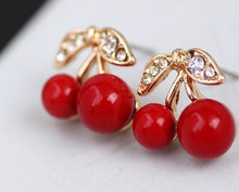 Load image into Gallery viewer, New Product Launch Fashion Korean Cute Red Cherry Leaf Beads Rhinestone Lovely Ear Stud Earrings Jewelry Earrings For Women Gift
