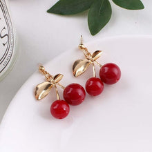 Load image into Gallery viewer, New Product Launch Fashion Korean Cute Red Cherry Leaf Beads Rhinestone Lovely Ear Stud Earrings Jewelry Earrings For Women Gift
