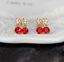 Load image into Gallery viewer, New Product Launch Fashion Korean Cute Red Cherry Leaf Beads Rhinestone Lovely Ear Stud Earrings Jewelry Earrings For Women Gift
