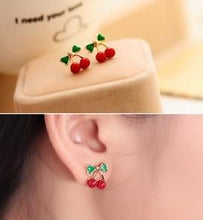 Load image into Gallery viewer, New Product Launch Fashion Korean Cute Red Cherry Leaf Beads Rhinestone Lovely Ear Stud Earrings Jewelry Earrings For Women Gift
