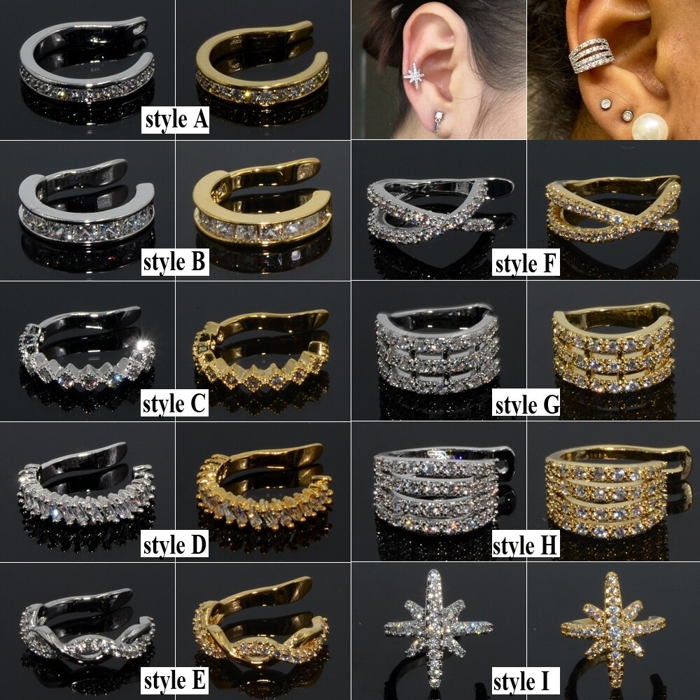1PC Gold & Silver Color Ear Cuff Micro Pave CZ Zircon No Hole Non-Pieced No Piercing Small Sized Girl Clip Earring Jewelry