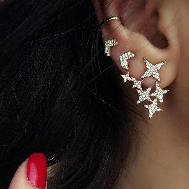 New Women's Fashion Earring Star After Mounting Stud Earrings Gold  Earrings Set Of Accessories Wholesale Rhinestone Earings